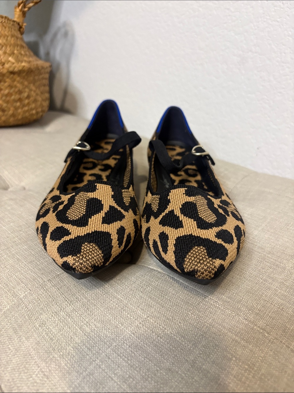 Rothy's Leopard the pointe ii Mary Jane Flats in Tan, Black & Blue Trim 9.5 - Picture 5 of 8